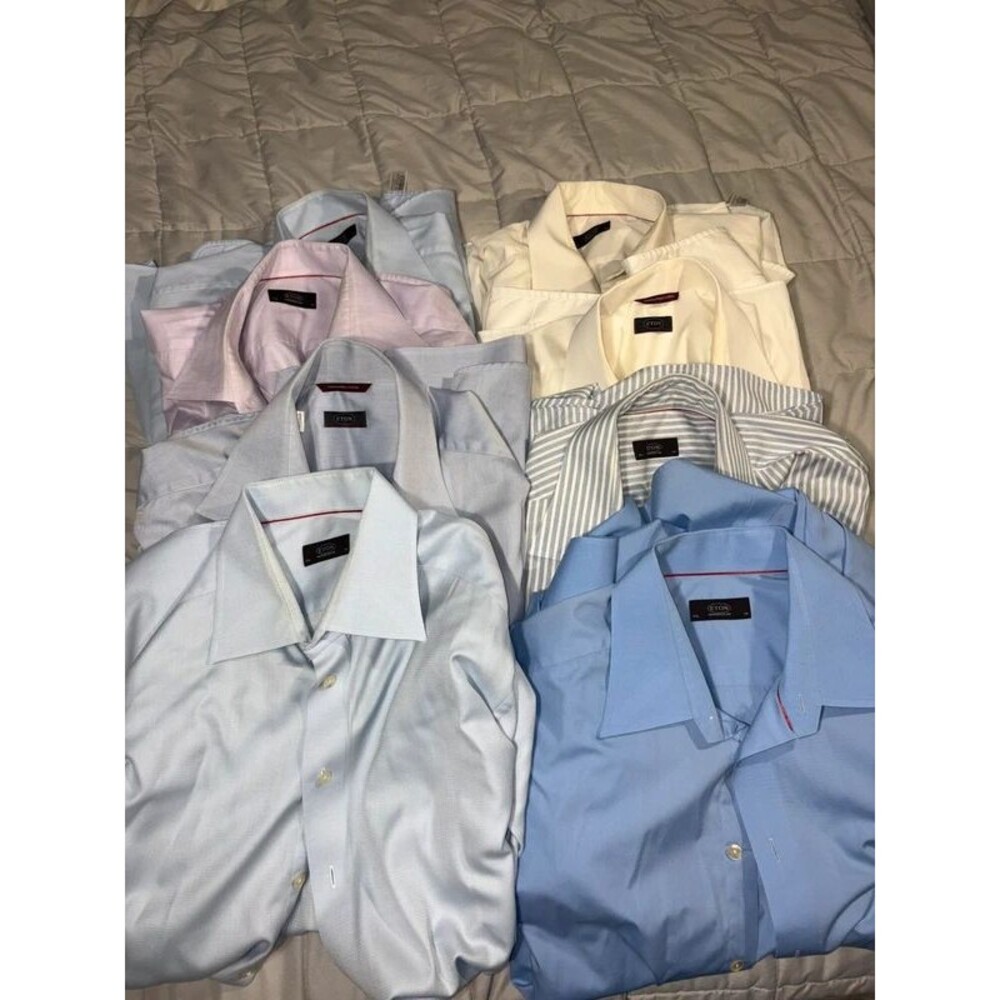 Bundle of 8 Eton Ganghester 1928 collection dress shirts Sz 17.5/44